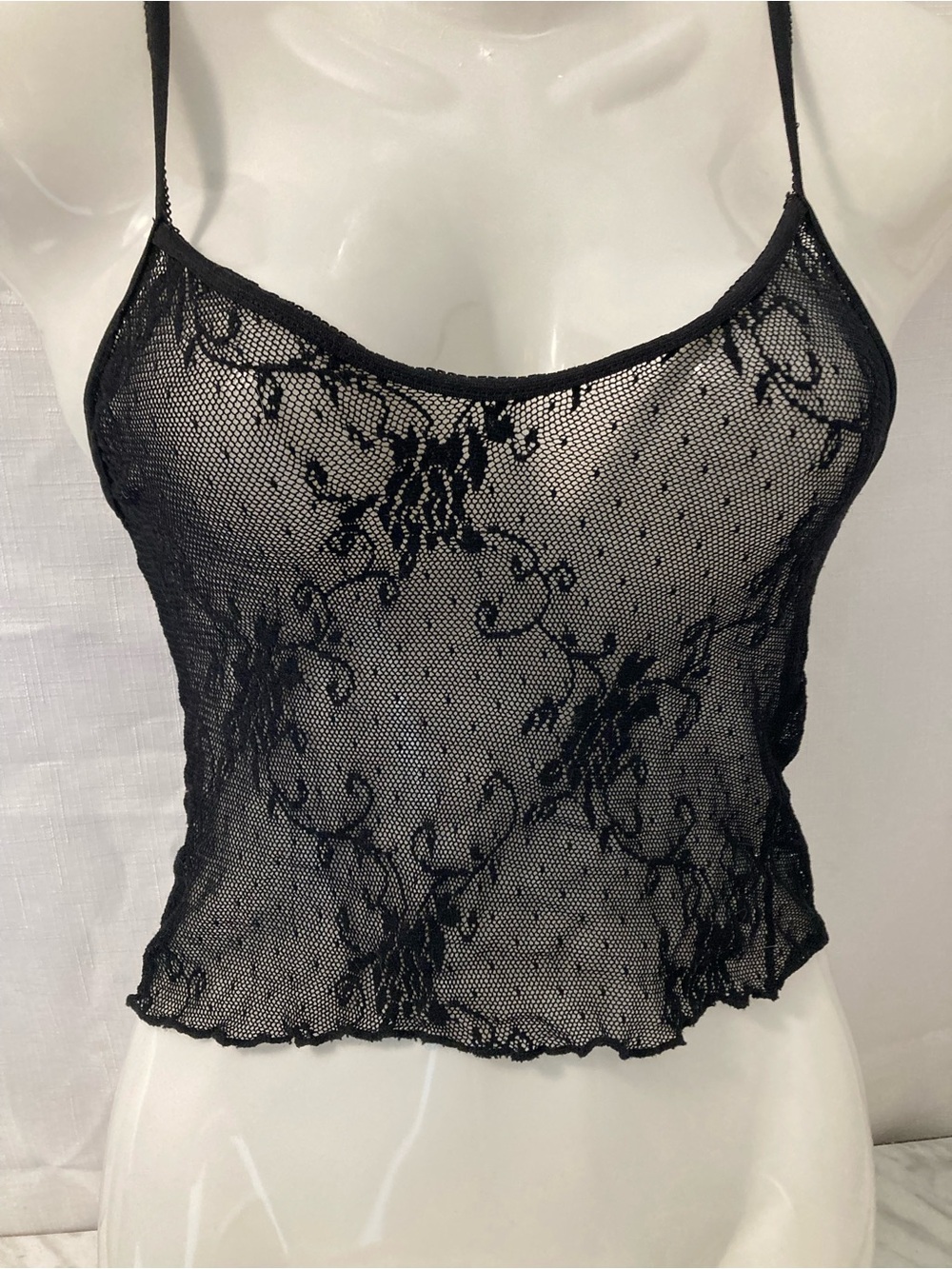 Elegant Moments Black Sheer Lace Mesh Cami Top Y2K Goth